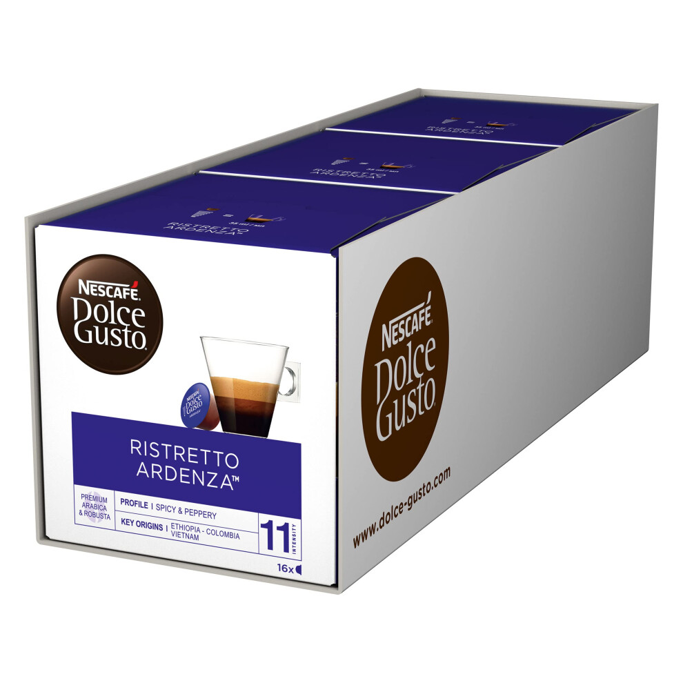 Nescafe Dolce Gusto Espresso Ristretto Ardenza Coffee Pods - Total Of 48 Espresso Capsules - Intensity 11 - Premium Arabica Coffee (3 Packs)