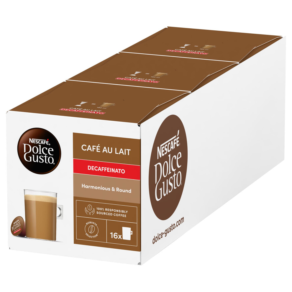 Nescafe Dolce Gusto Cafe Au Lait Decaf Coffee Pods - Total Of 48 Decaffinated Coffee Capsules -(3 Packs)
