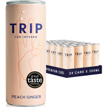 TRIP CBD Drink, Sparkling Peach Ginger Fizzy Drink, Low Calorie, Vegan, Stress & Anxiety Relief (Pack of 24 x 250ml)