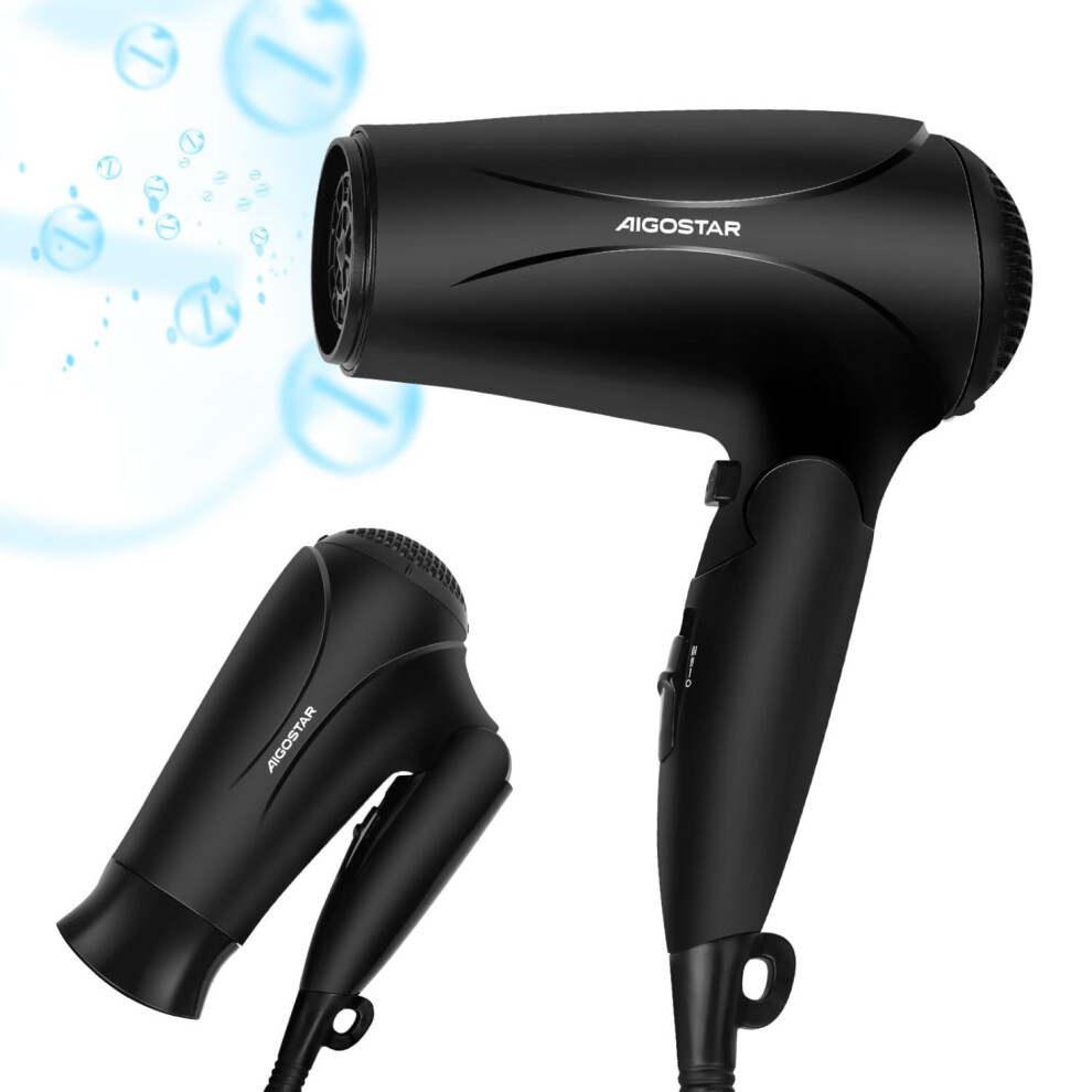 Aigostar 2400W Travel Hair Dryer, Powerful Ionic Hairdryer For Travel With 3 Heat Settings, Lightweight Foldable Blow Dryer With Concentrator, Cool