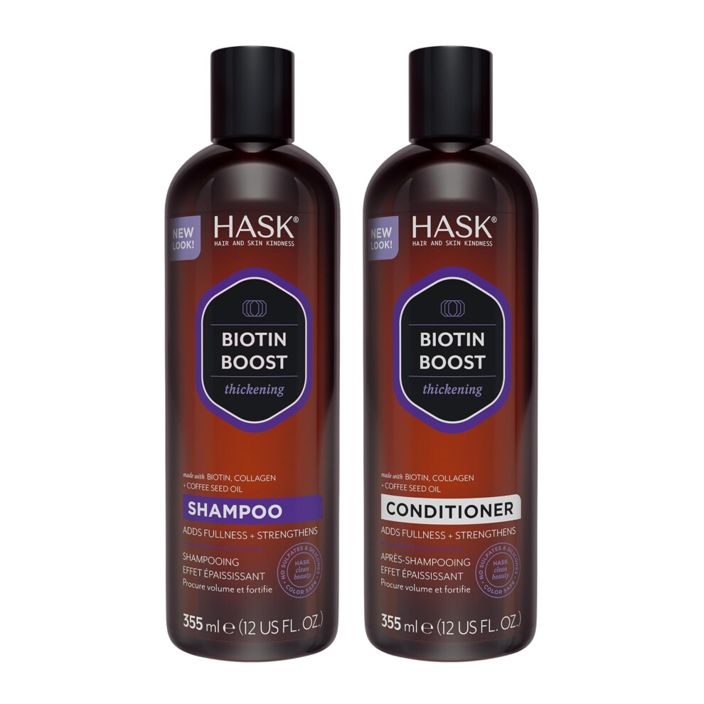 Hask Biotin Shampoo And Conditioner Set Thickening For All Hair Types, Colour Safe, Gluten-Free, Sulfate-Free, Paraben-Free - 1 Shampoo And 1