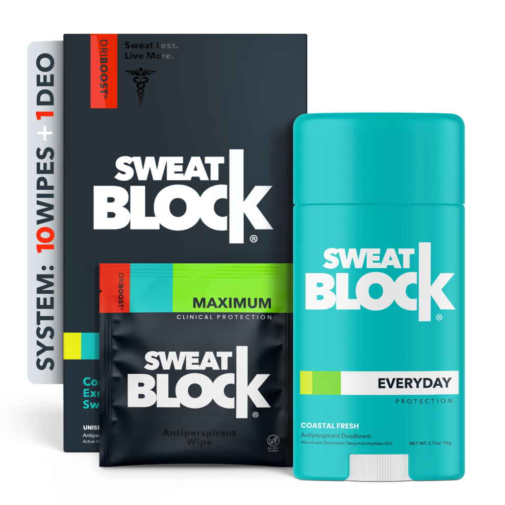 Sweatblock Antiperspirant Deodorant System For Men & Women - Prescription Strength Regimen Hyperhidrosis Aid For Excessive Sweating & Underarm Odor