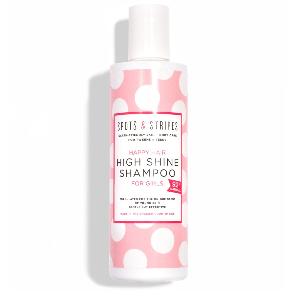 Spots & Stripes - Happy Hair High Shine Shampoo For Girls, 92% Natural Kids Shampoo, Leaves Hair Smooth, Sweet-Smelling And Shiny, Sulphate Free