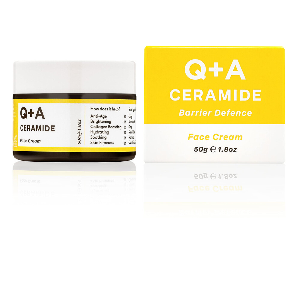 Q+A Cream Ceramide Barrier Defence Face A Face Moisturiser Containing Cinamides, Pro Vitamin-E, And Squalane, To Improve Skin Moisturisation And
