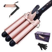 Mistcado 3 Barrel Hair Curler, 25mm Ceramic Tourmaline Hair Curling Iron Waver Wand with LCD Temperature Display, Fast Heating Foldable Crimpers for