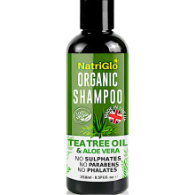 NatriGlo Tea Tree Shampoo for Dry Itchy Scalp | Organic, Anti Dandruff, Sulfate Free, Vegan & Cruelty-Free, No SLS or Parabens