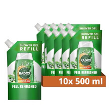 Radox Mineral Therapy Feel Refreshed Shower Gel Eco Refill Body Wash with a eucalyptus & citrus oil fragrance for a refreshing experience 10x 500 ml