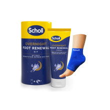 Scholl Overnight Renewal Kit, Footcare Cream 60 ml, Reusable Gel Heel Sleeves 1 Pair - Moisturise Dry Feet, Visible Results in 1 Night, Contains 5%