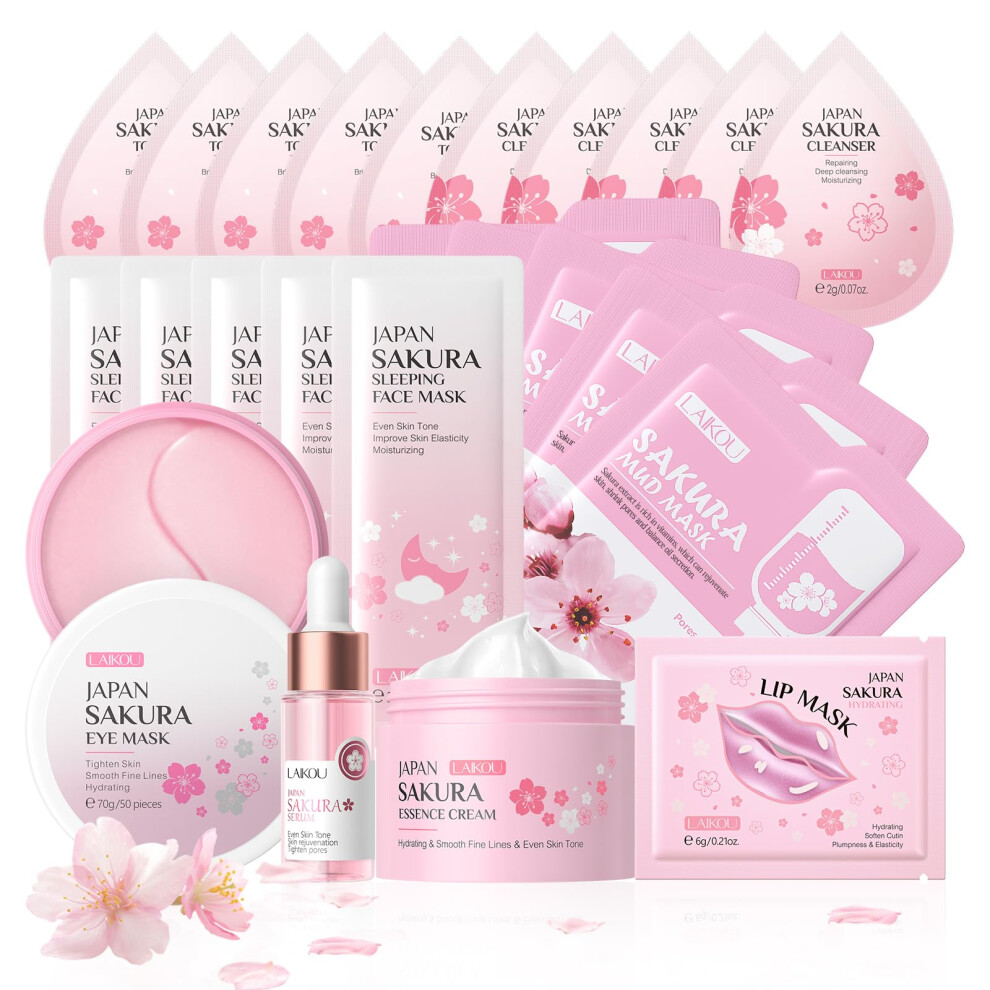 Laikou Skin Care For Teenage Girls, Sakura Skincare Set, Pamper Sets For Women Gifts, Facial Skin Care Sets & Kits - Toner,Cleanser,Face