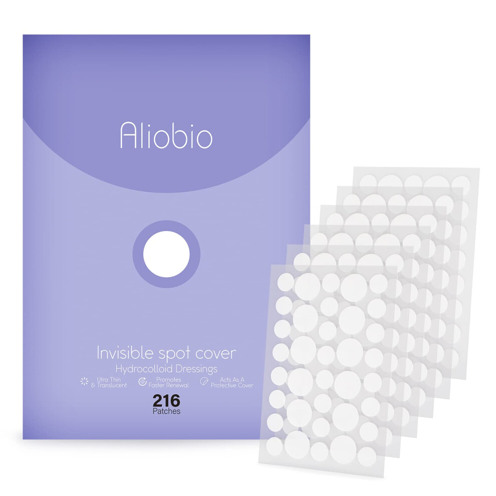 Aliobio Hydrocolloid Pimple Patches - Invisible Acne Stickers (6 Sheets/216 Patches)