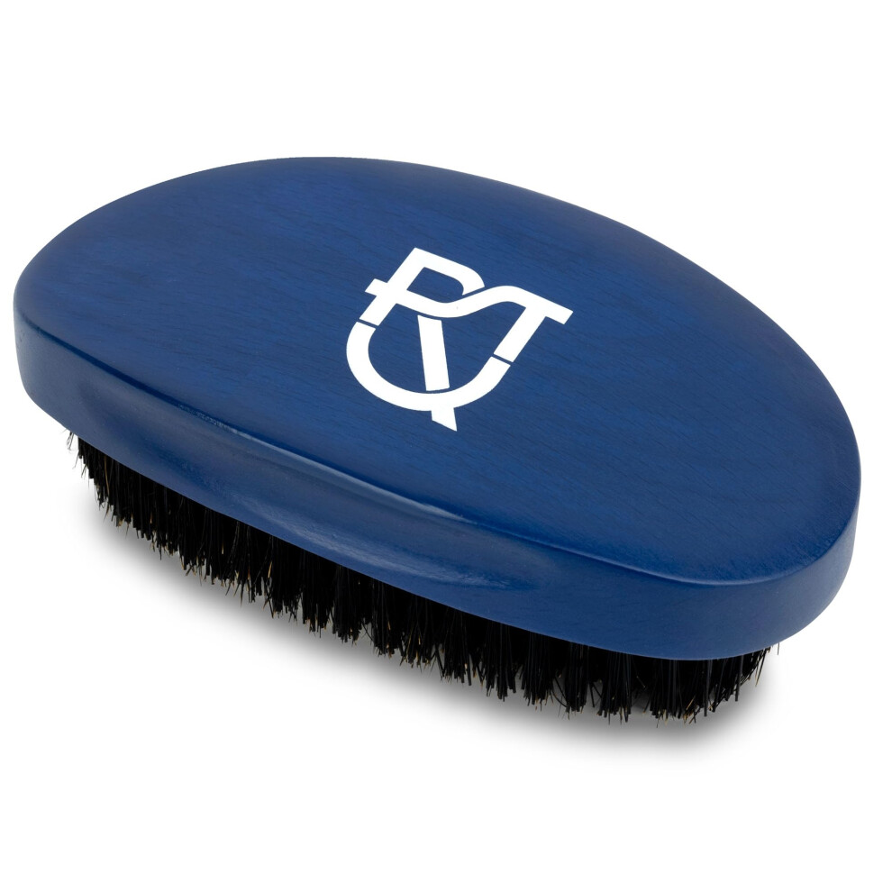 Roman-T Blue Medium?Hard 360 Wave Brush With Reinforced Nylon And Boar Bristles - Curved Wave Brush With Wooden Base (Blue)
