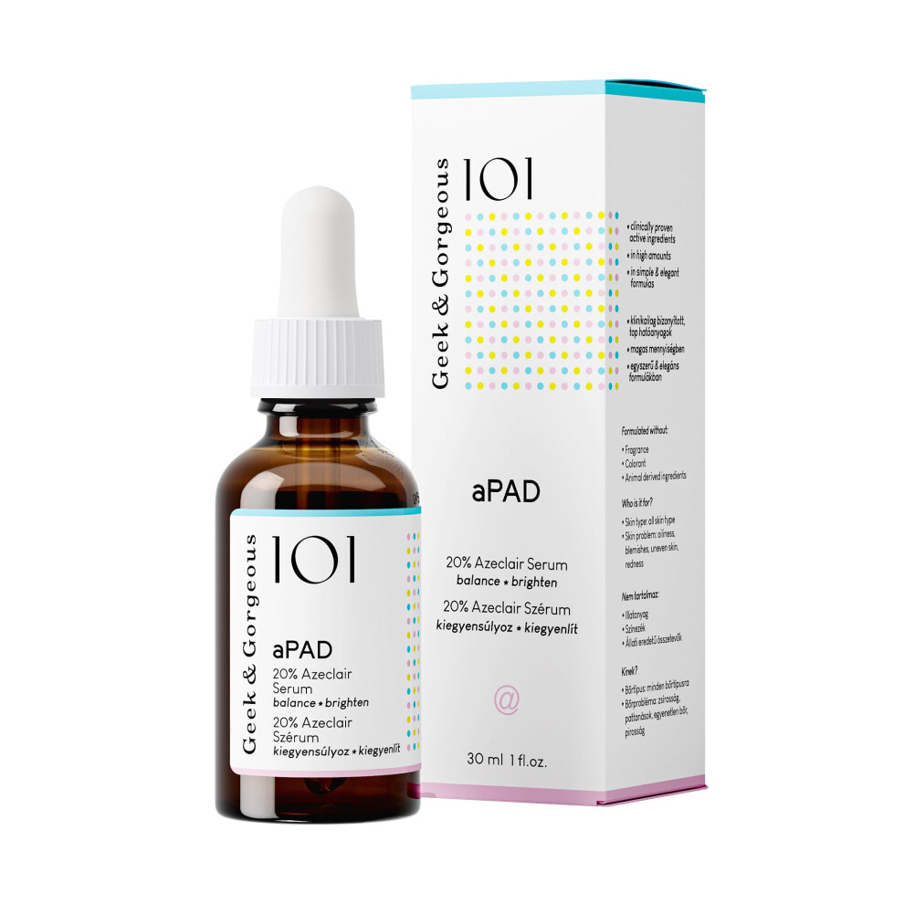 Geek & Gorgeous 101 Apad - 20% Azelaic Derivative Serum, Evens Skin Tone, Normalizes Oil Production & Calms Skin - All Skin Types Including Sensitive,