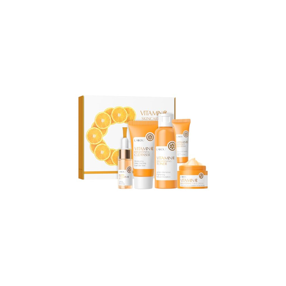 Laikou Cream Skincare Set, Vitamin C Serum For Face Skin Care Sets & Kits - Cleanser, Toner, Serum, Eye & Face Facial Care Kit For Radiant