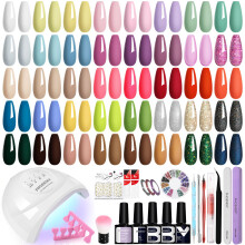 Phoenixy Gel Nail Polish Set with Lamp Starter Kit, 62Pcs Gel Nails Kits with 48W U V Lamp 40 Colours Nail Polishes with Base Top Matte Coat Nails Art