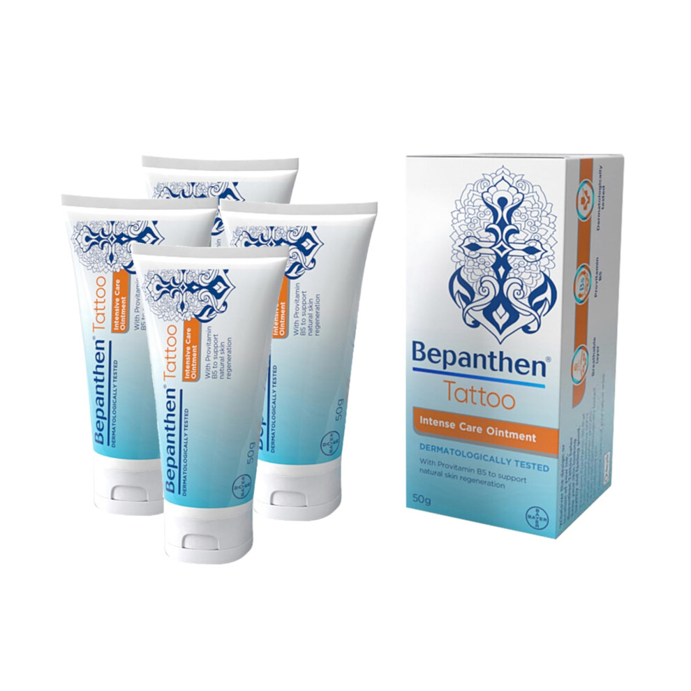 Bepanthen Tattoo | Keeps Tattooed Skin Hydrated & Looking Healthy | Free From Preservatives | Made With Provitamin B5 | 200G (4 Tubes Of 50G)