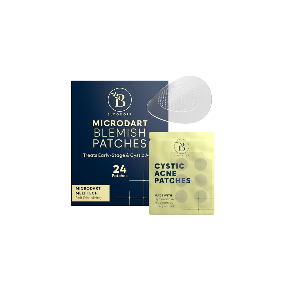Bloomora Microdart Pimple Patch, Cystic Acne Treatment, Spot Patches Salicylic Acid & Hyaluronic Acid, Pimple Patches Microneedle Technology - Early
