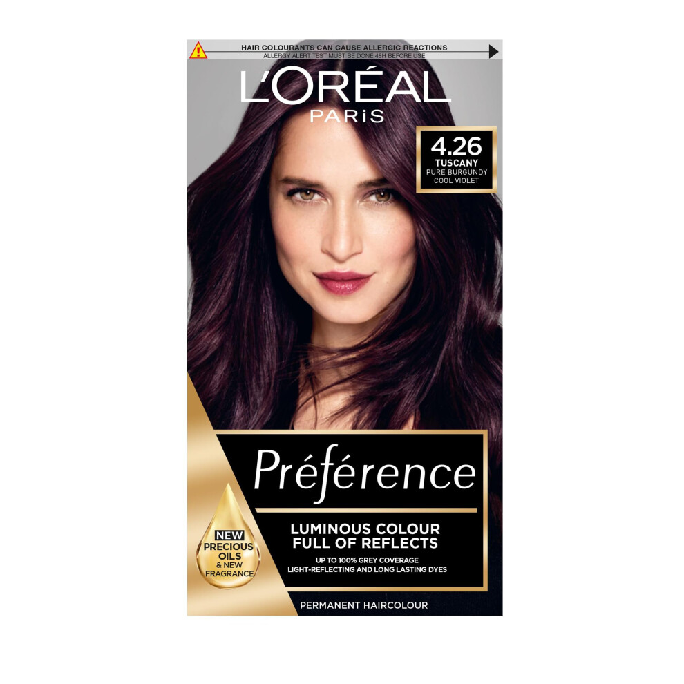 LâOrã©Al Paris Grey L'oreal Paris Preference Hair Dye, Long Lasting, Luminous Permanent Hair Colour, 4.26, Tuscany