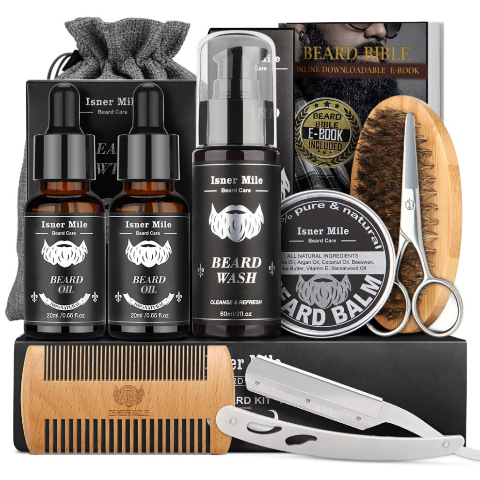 Comfy Mate Isner Mile Beard Grooming Kit For Men, Fathers Gifts For Dad Men Him Husband Boyfriend, With Beard Shampoo Wash, Oil, Balm, Trimming Set Include
