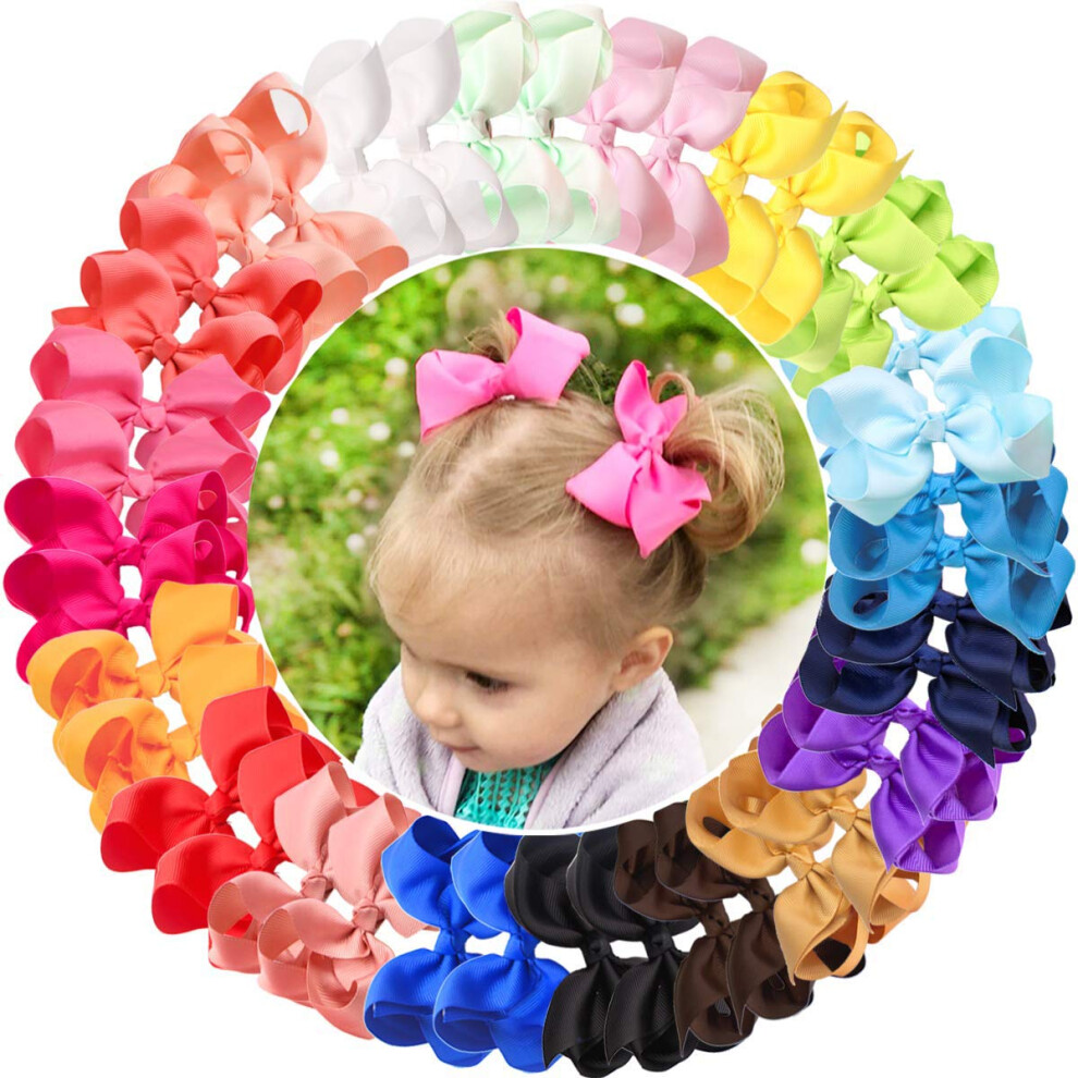 Joyoyo 40 Pcs Ribbon Hair Bows Craft Bows 4.5 Inch Hair Bow Clips For Toddlers, Little Girls