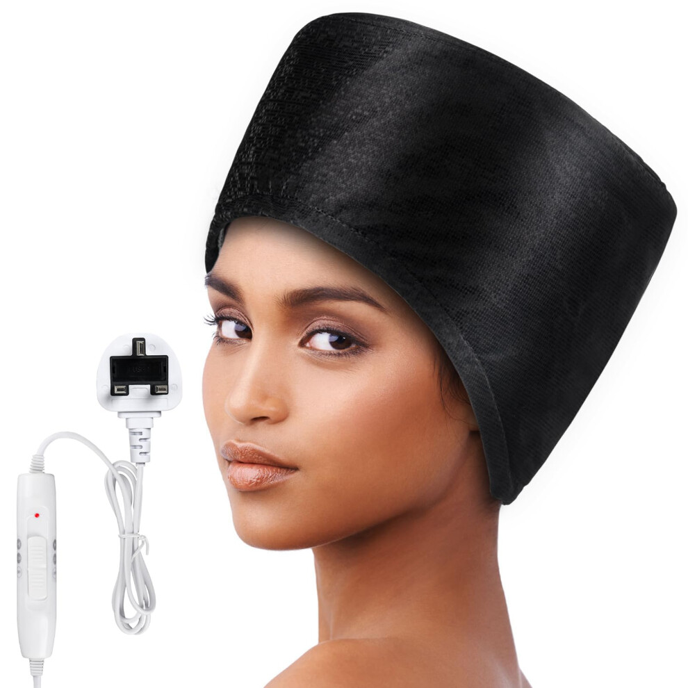 Totofac Black Hair Steamer, Electric Hair Care Hat Heating Cap With 2 Mode Temperature Control For Hair Spa Home Thermal Treatment Beauty Steamer Cap (Black)