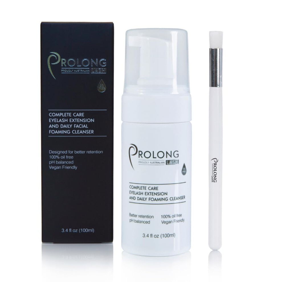 Prolong Lash Eyelash Extension Shampoo & Brush - Gentle Foaming Cleanser For Extensions & Natural Lashes - Vegan, Paraben & Sulphate Free, For Salon &