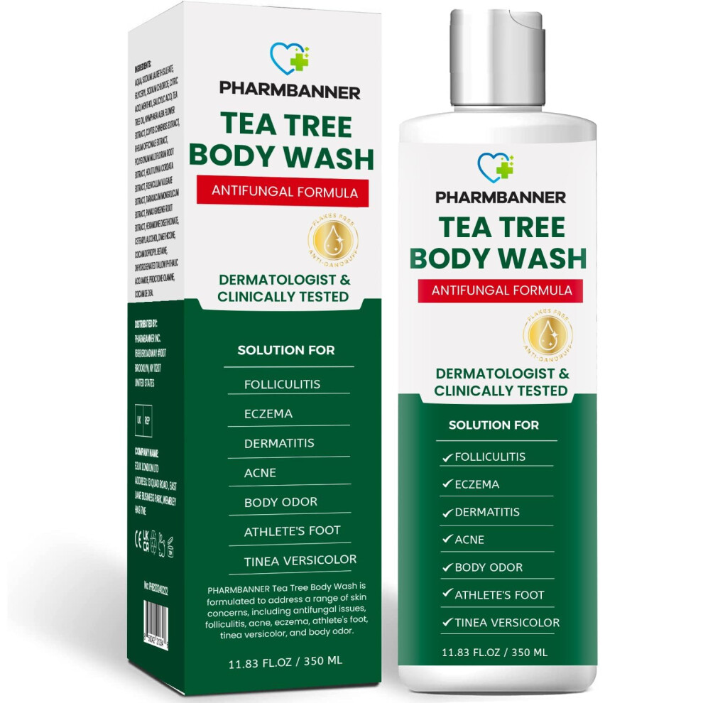 Pharmbanner Tea Tree Body Wash Antifungal: Folliculitis Treatment For Dermatitis-Prone Skin, Face & Body Acne, Jock Itch, Athlete?S Foot, Ringworm, Tinea