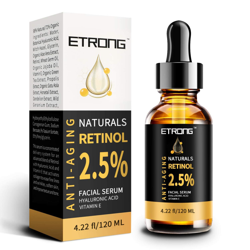 Etrong Retinol Serum, High Strength Anti-Aging Serum With 2.5% Retinol,Hyaluronic Acid And Vitamin E For Face Acne (120 Ml)