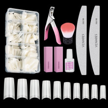 Nail Tips and Glue, Venares Fake Nail Tips Oval 500Pcs 10 Size French Tip False Nails with Glue Nails Files Nail Buffer Blocks Nail Brush Nail