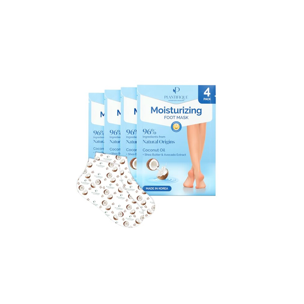 Plantifique Hydrating Foot Mask Socks ? 4 Pairs with Shea Butter for Soft Heels, Deep Moisturizing & Repairing Dry, Rough Skin ? Korean Skincare &-image-OPC-PMXVJD8-NEW