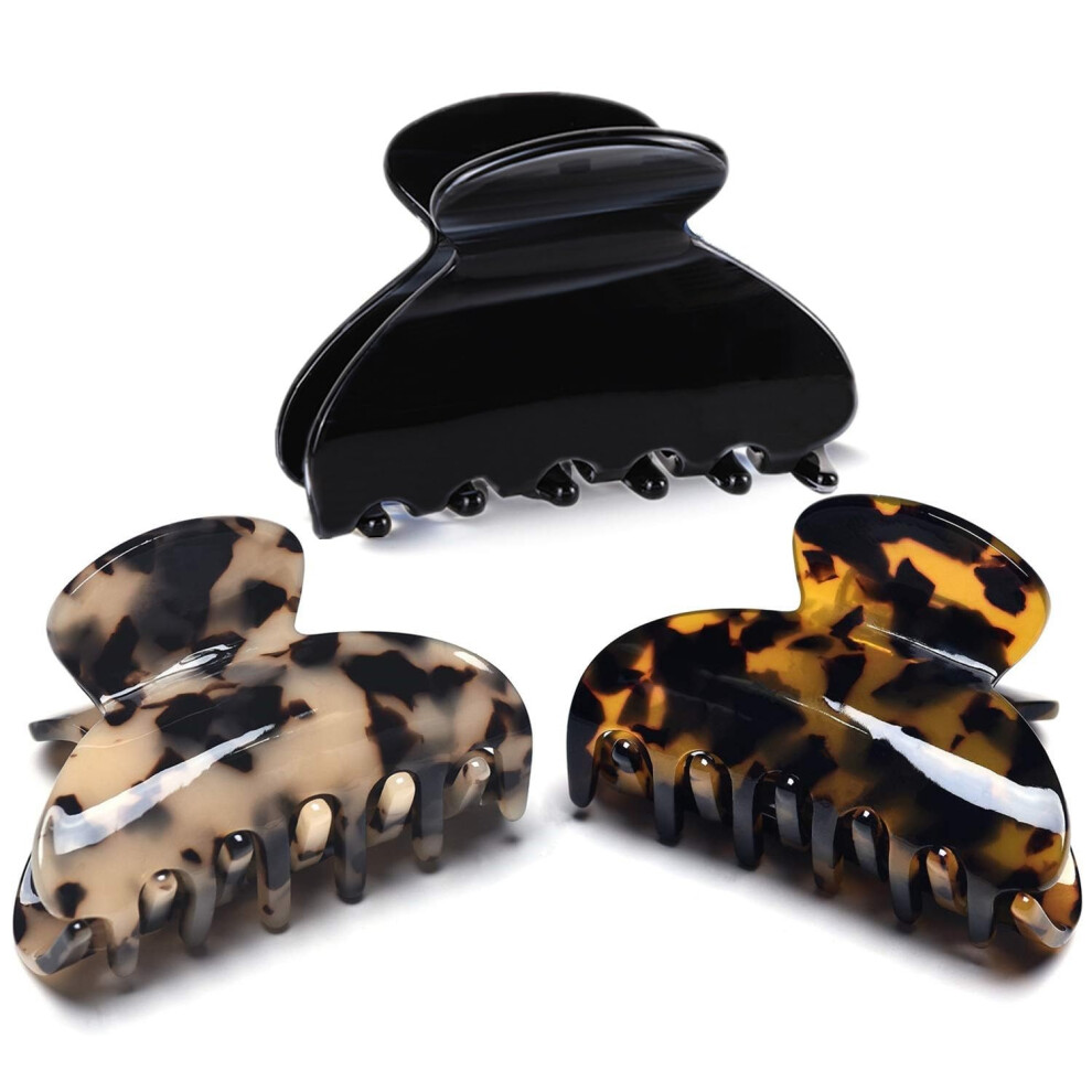 Fsmiling Brown/Black Medium Hair Claw Clips For Fine Hair,Nonslip Small Claw Hair Clips For Women Thin Thick Hair,Celluloid Tortoise Hair Clip Jaw Claw Clamp