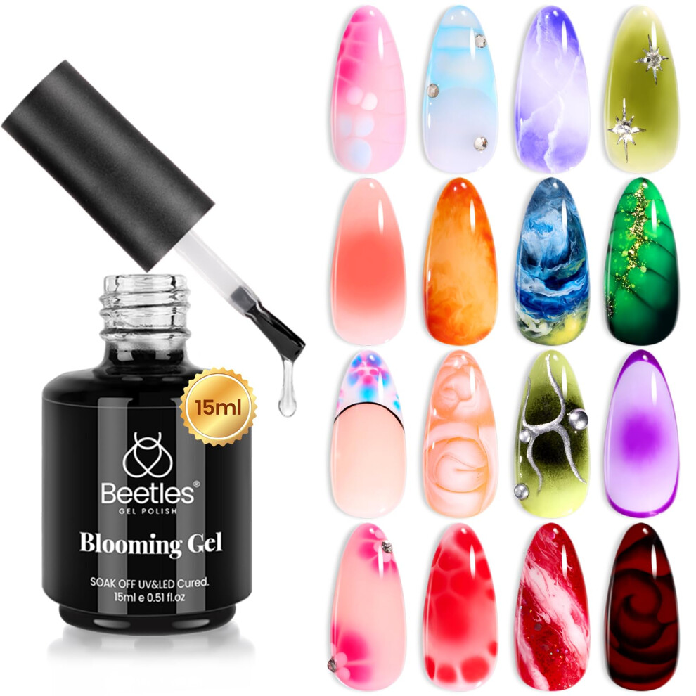 Beetles Gel Polish Beetles Blooming Gel 15Ml Clear Blossom Uv Gel Polish For Spreading Effect Marble Natural Stone Watercolor Floral Print Soak Off Nail Gel Diy Nail Art