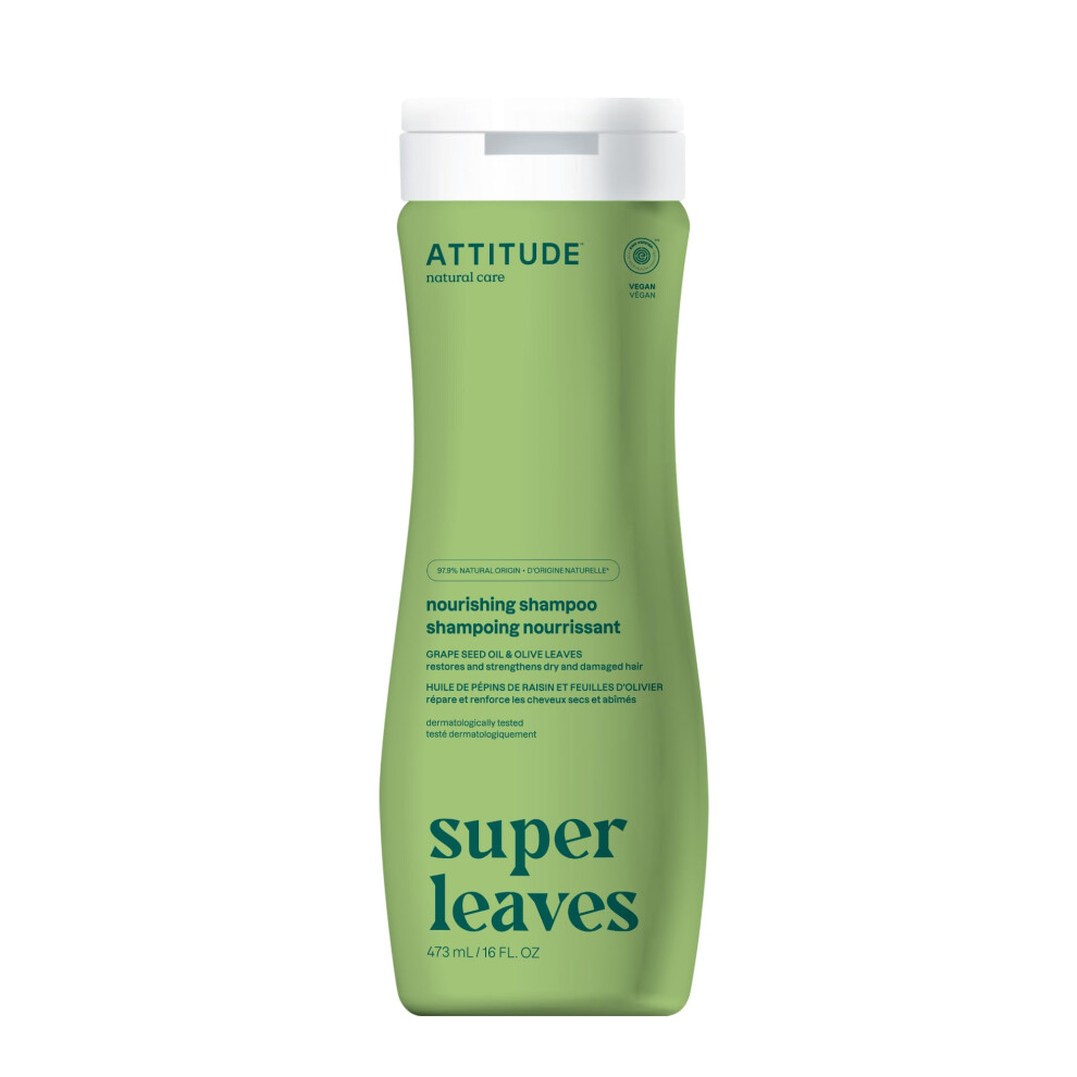 Attitude Nourishing Hair Shampoo, Ewg Verified, For Dry And Damaged Hair, Naturally Derived Ingredients, Vegan And Plant Based, Grapeseed Oil And