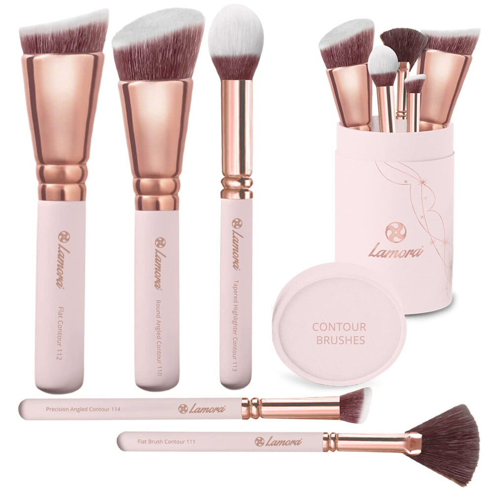 Lamora Contour Powder Kabuki Foundation Blush Fan Brush Set - Synthetic Sculpting And Highlighting Kit - Contouring Makeup Brushes