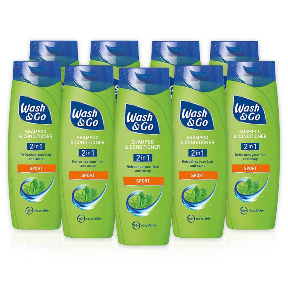 Wash & Go Sport 2 In 1 Shampoo & Conditioner, Men's Hair Shampoo, For All Hair Types, Bulk Pack X 9 Bottles