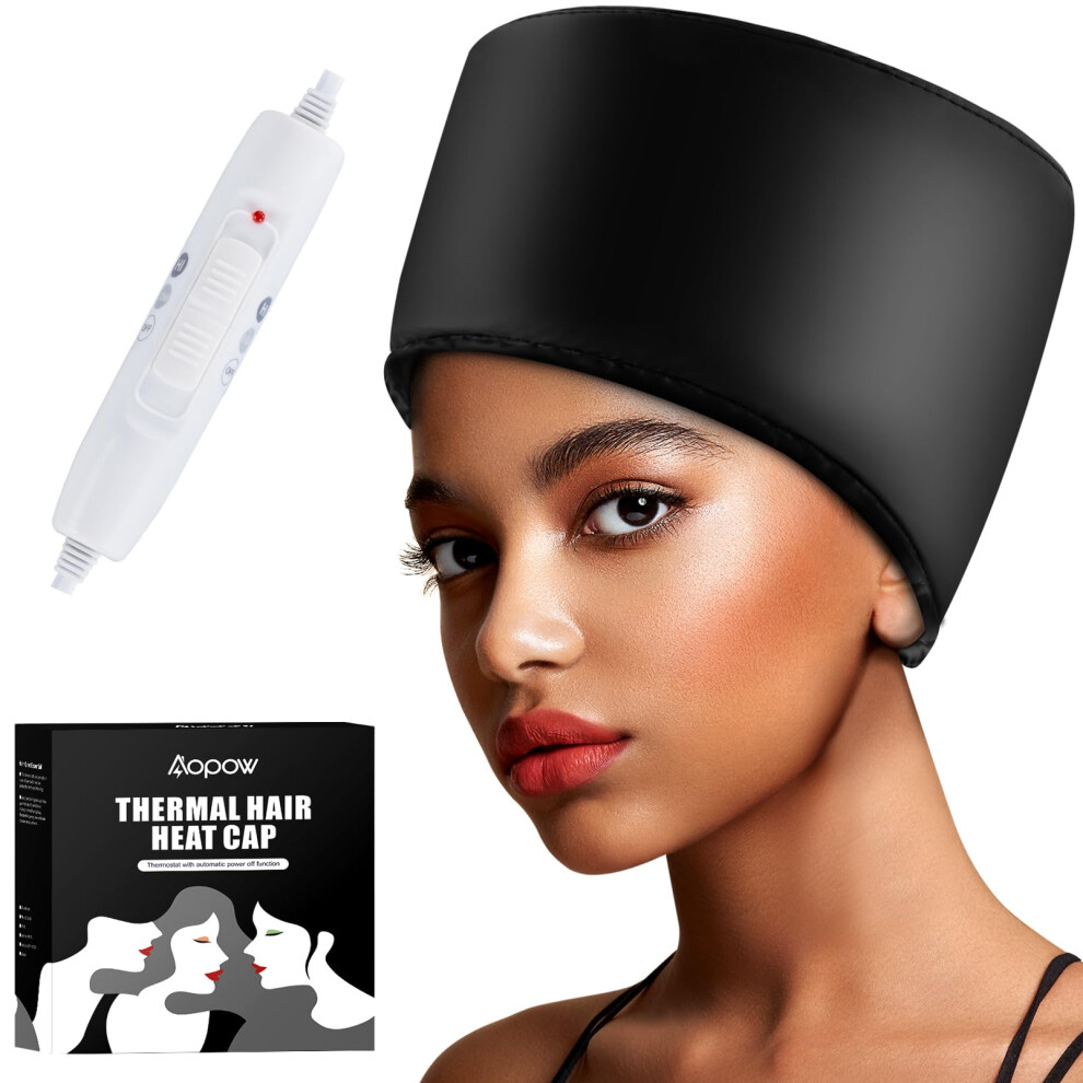 Aopow Black Hair Cap Treatment Steamer For Deep Conditioning - Thermal Hot Head Heat Hat Electric For Afro Hair Spa Care Home Use With 2 Mode/ (Uk Plug)