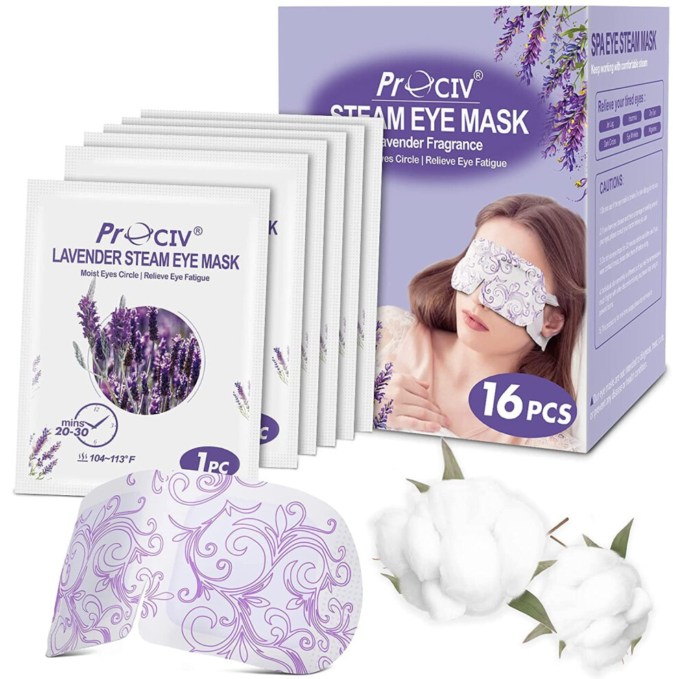 Prociv 16 Packs Steam Eye Mask Heated Eye Mask Warming Eye Mask Self Heating Mask For Dry Eyes,Fatigue Disposable,Moist Hot Eye Mask,Travel
