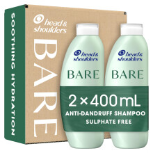 Head & Shoulders Anti dandruff Shampoo, Soothing Hydration Sulphate free, 2 x 400 ml, Duo Pack. Bare Shampoo For Dry Itchy Flaky Scalp, Minimal