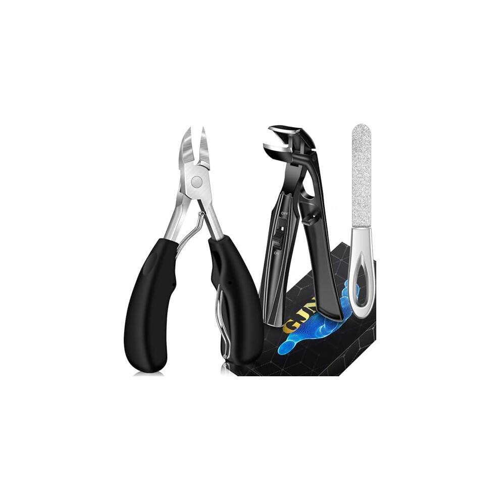 Gjnl Toenail Clippers For Thick Nails For Seniors - Professional Ergonomic Angled Head Nail Clippers With Catcher, Podiatrist Wide Jaw Sharp Blade Heavy