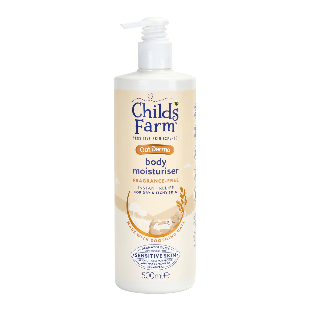 Oatderma Body Moisturiser, Fragrance Free, Soothing Hydration, Sensitive Skin, Emollient, Baby, Kids, 500Ml Childs Farm