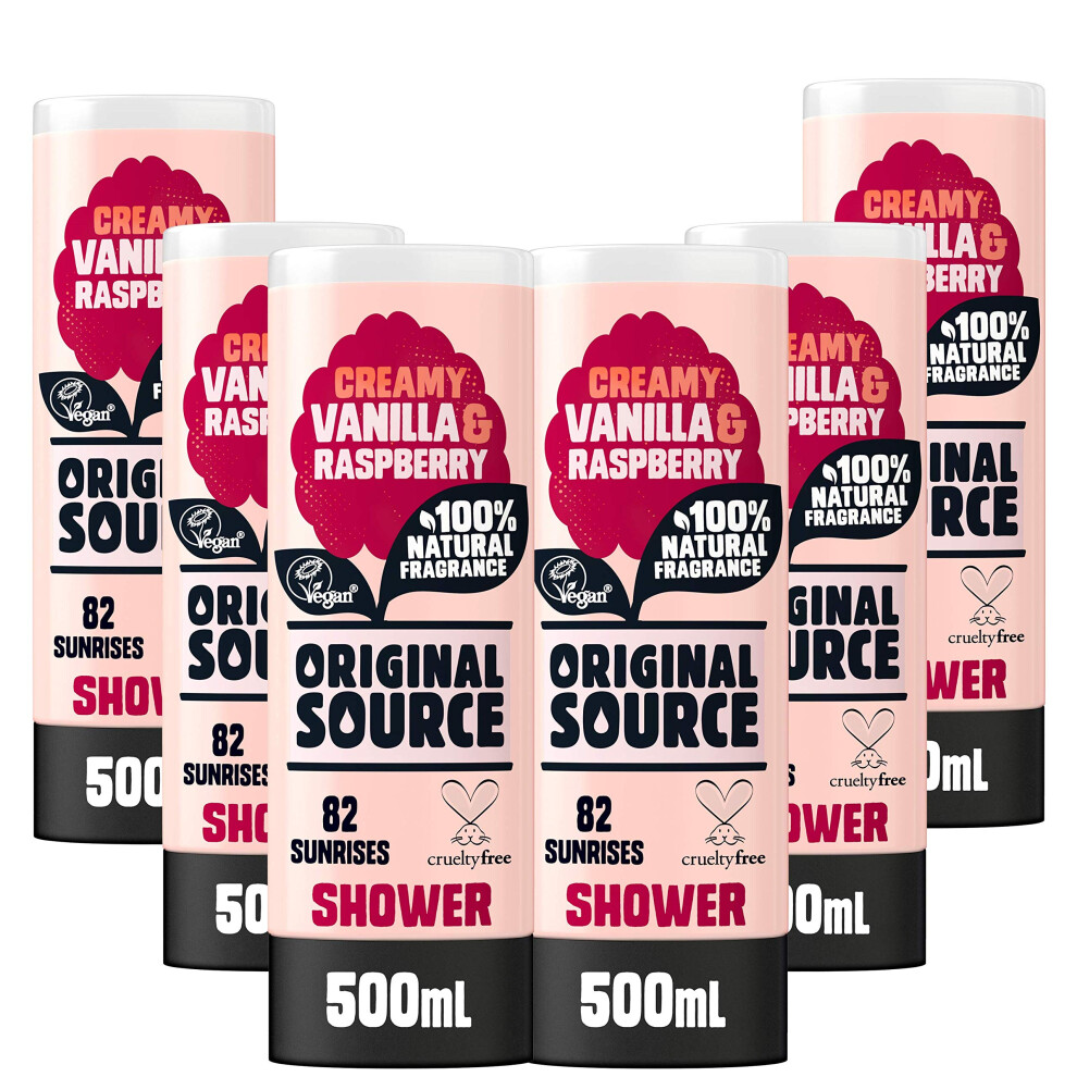 Original Source Vanilla Milk and Raspberry Shower Gel, 100 Percent Natural Fragrance, Vegan, Cruelty Free, Paraben Free, Bulk Buy, Pack of 6 x 500 ml-image-OPC-PMXVKM5-NEW