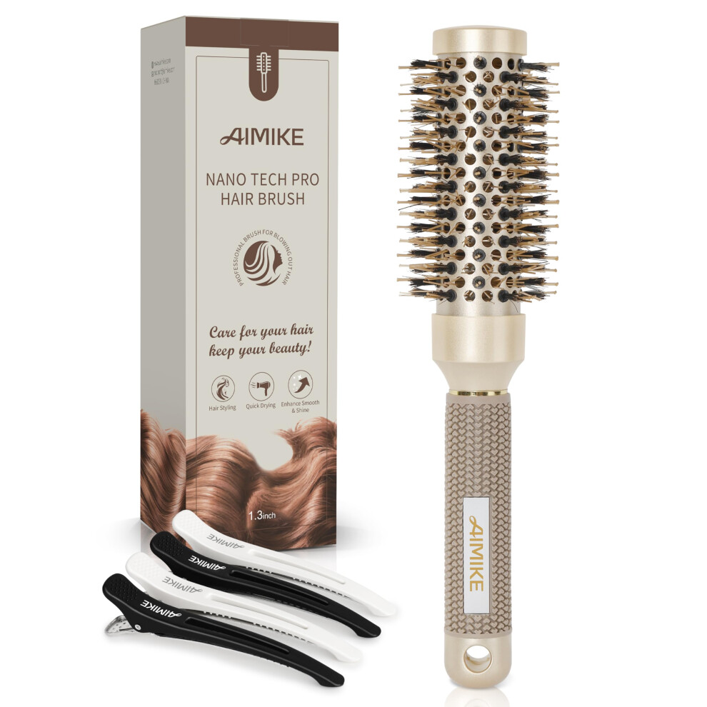 Aimike Round Hair Brush, Nano Thermal Ceramic & Ionic Tech Round Brush, Round Brushes For Blow Drying With Boar Bristles, Barrel Brush For Styling,