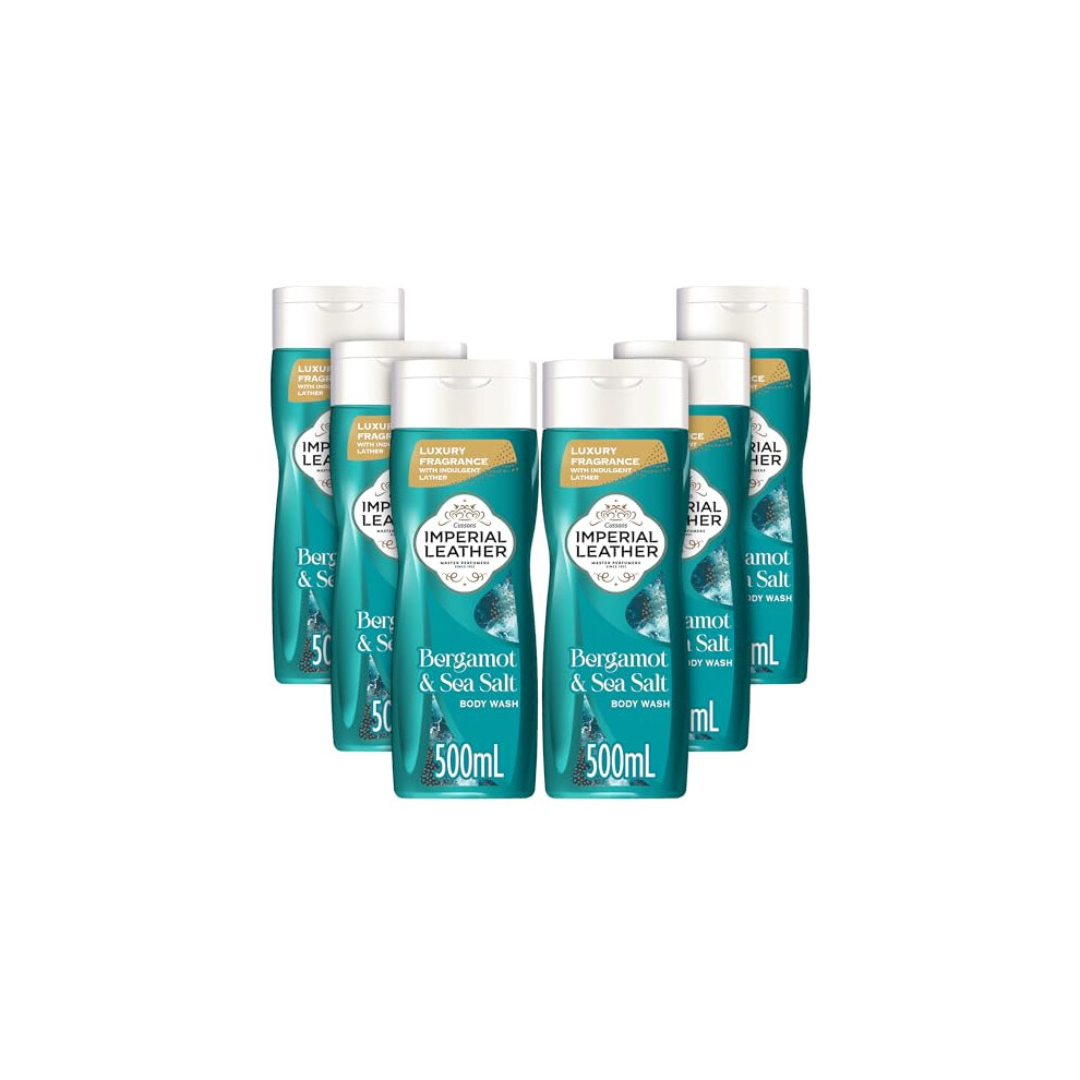 Imperial Leather Bergamot & Sea Salt Energising Body Wash Shower Gel, Signature Oil Blend, Creamy Lather, Gentle Skin Care, Bulk Buy, Pack Of 6X500ml