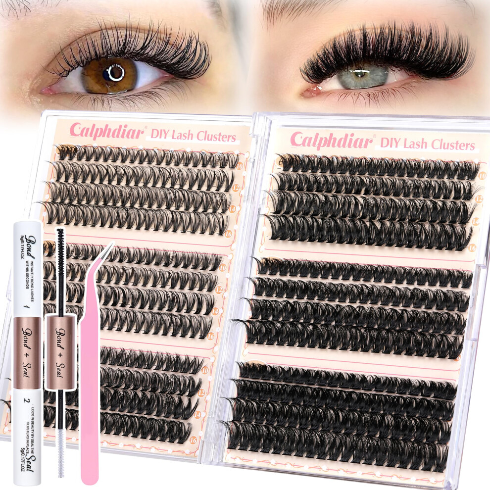 Calphdiar Cluster Lashes Kit Wispy Eyelashes Individual Clusters 480Pcs D Curl Eyelash Extensions 8-16Mm Diy Lash Extension Kit With Lash Bond And Seal