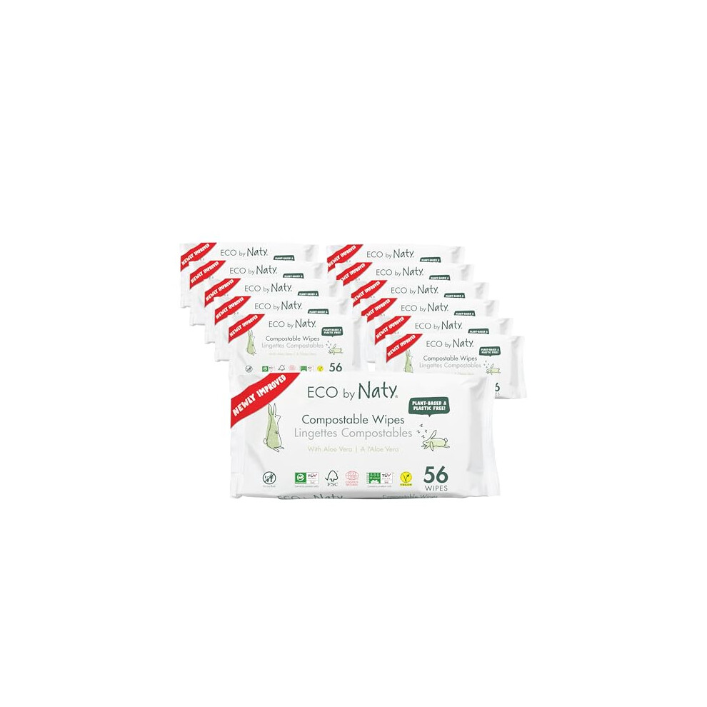 Aloe Vera Baby Wipes, 672 Count, Plant Based Compostable Wipes, 0% Plastic. No Nasty Chemicals, (Pack Of 12) Eco By Naty