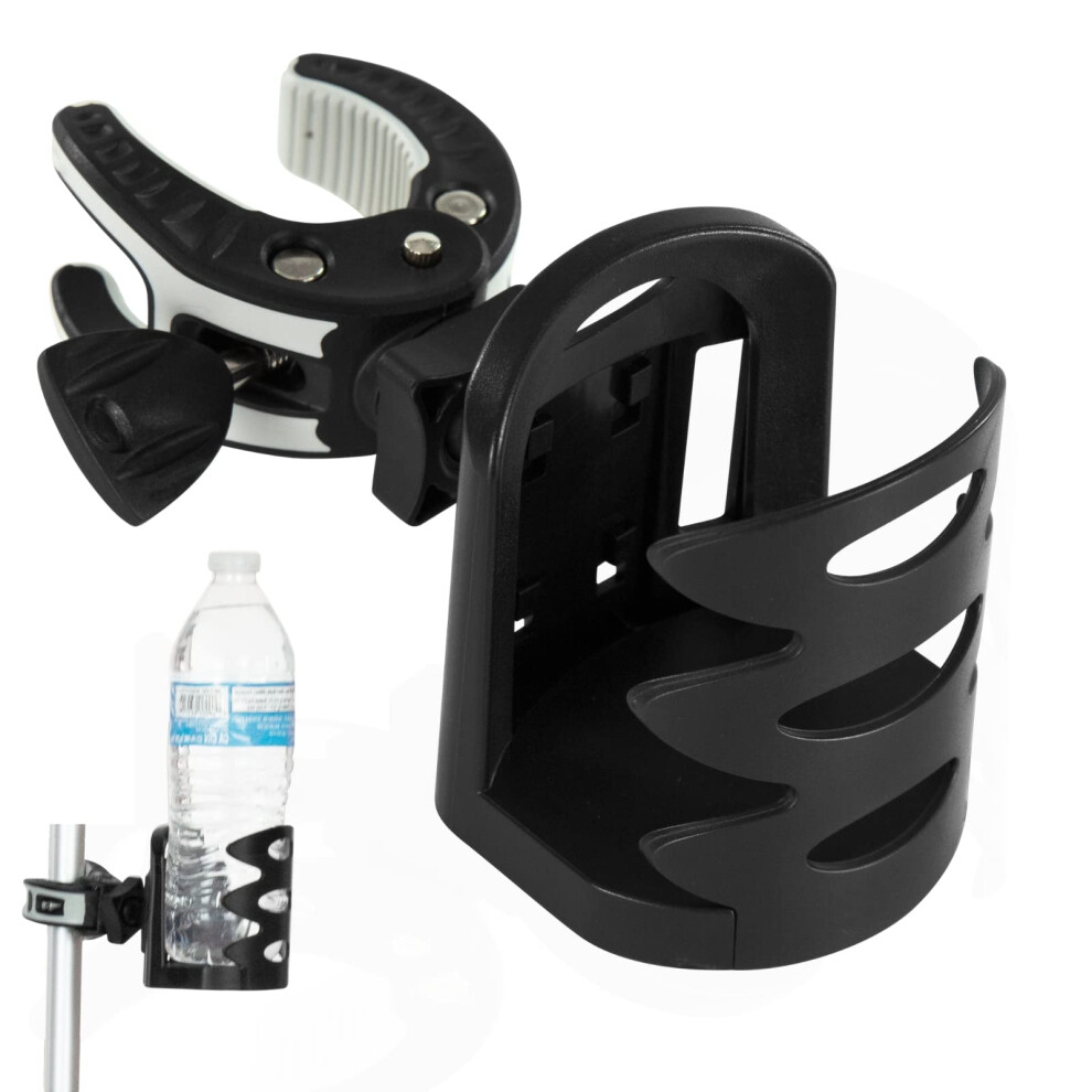 Vive Cup Holder - Attachable Cupholder For Stroller, Wheelchair, Desk, Water Bottle, Coffee Mug, Drink Glass & Can - Adjustable Mountable Clip For