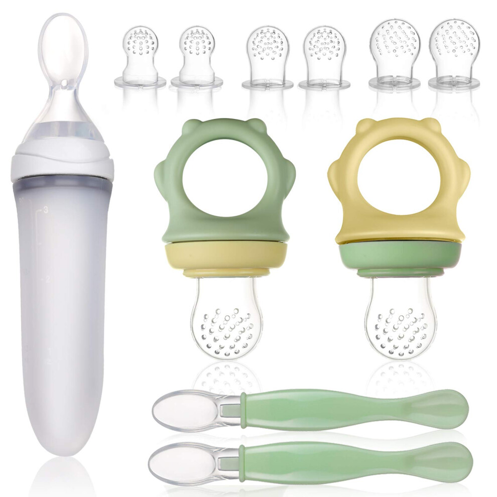 Baby Food Feeders - 11Pcs Fresh Fruit Feeders Baby Food Pacifier Feeder With Baby Feeding Spoons, Silicone Teething Pacifiers Baby Fruit Lictin