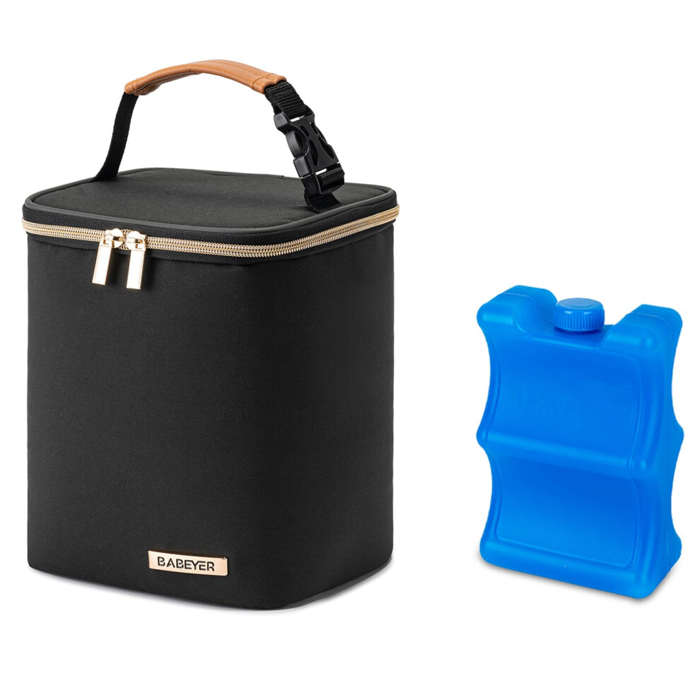 Breastmilk Cooler Bag, Insulated Baby Bottle Bag With Ice Pack For 4 Bottles Up To 120Ml- 270Ml, Perfect For Daycare Travel Nursing Mom, Black Babeyer
