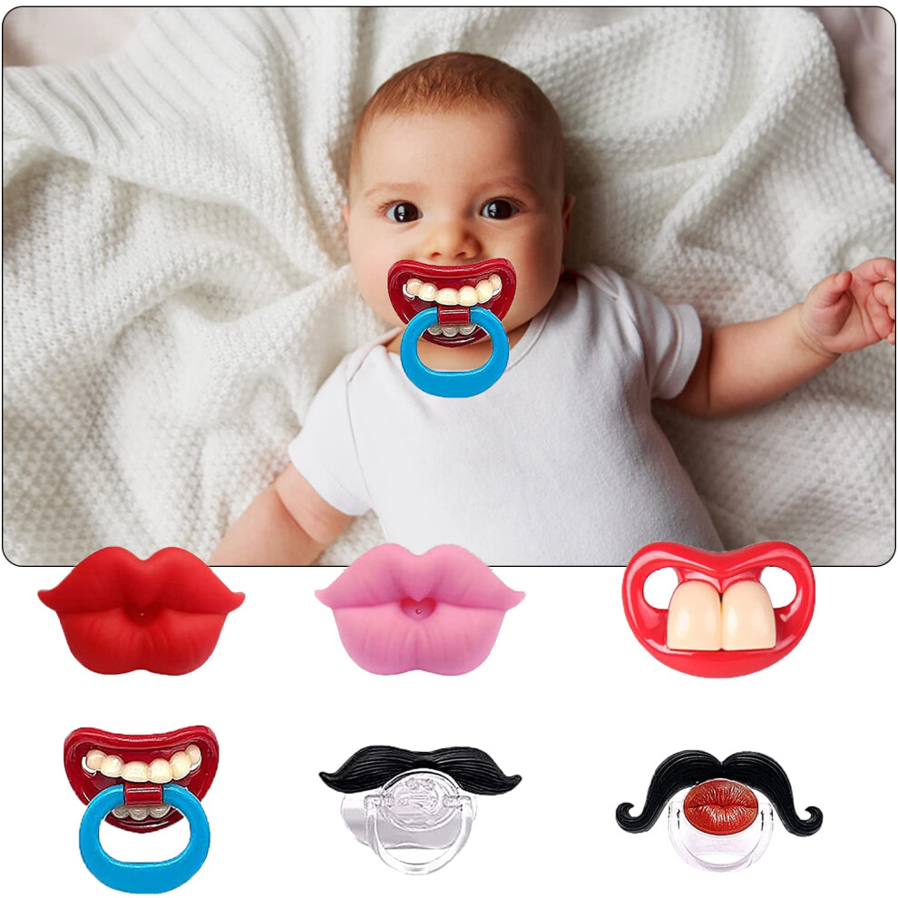 Austuff 6Pcs Funny Pacifier Infant Pacifier Cute Kissable Lips And Gentleman Mustache Teeth Pacifier Soft Silicone Cute Pacifier Design With Kiss Lip