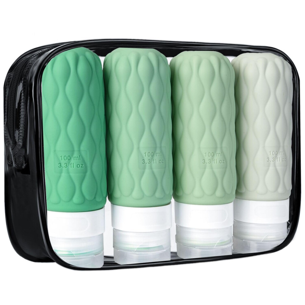 Lericttor 100 Ml Silicone Travel Bottles For Toiletries With Labels/Clear Bag, Holiday Travel Essentials Leakproof Refillable Squeeze Travel Size Containers Set