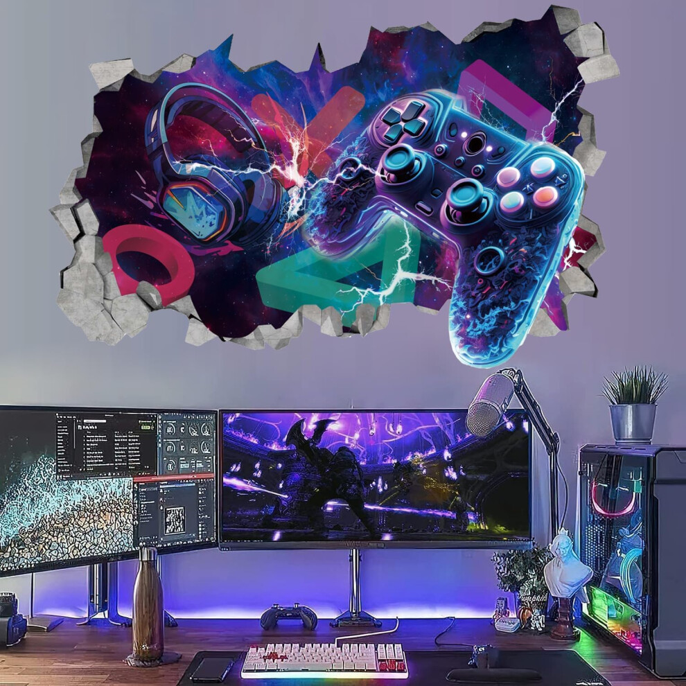Kairne 3D Gaming Wall Sticker For Boys Bedroom,Xbox Gamer Wall Art Decal,Ps4 Minecraft Wall Decor For Game Room,Game Wall Stickers,Video Game Stuff